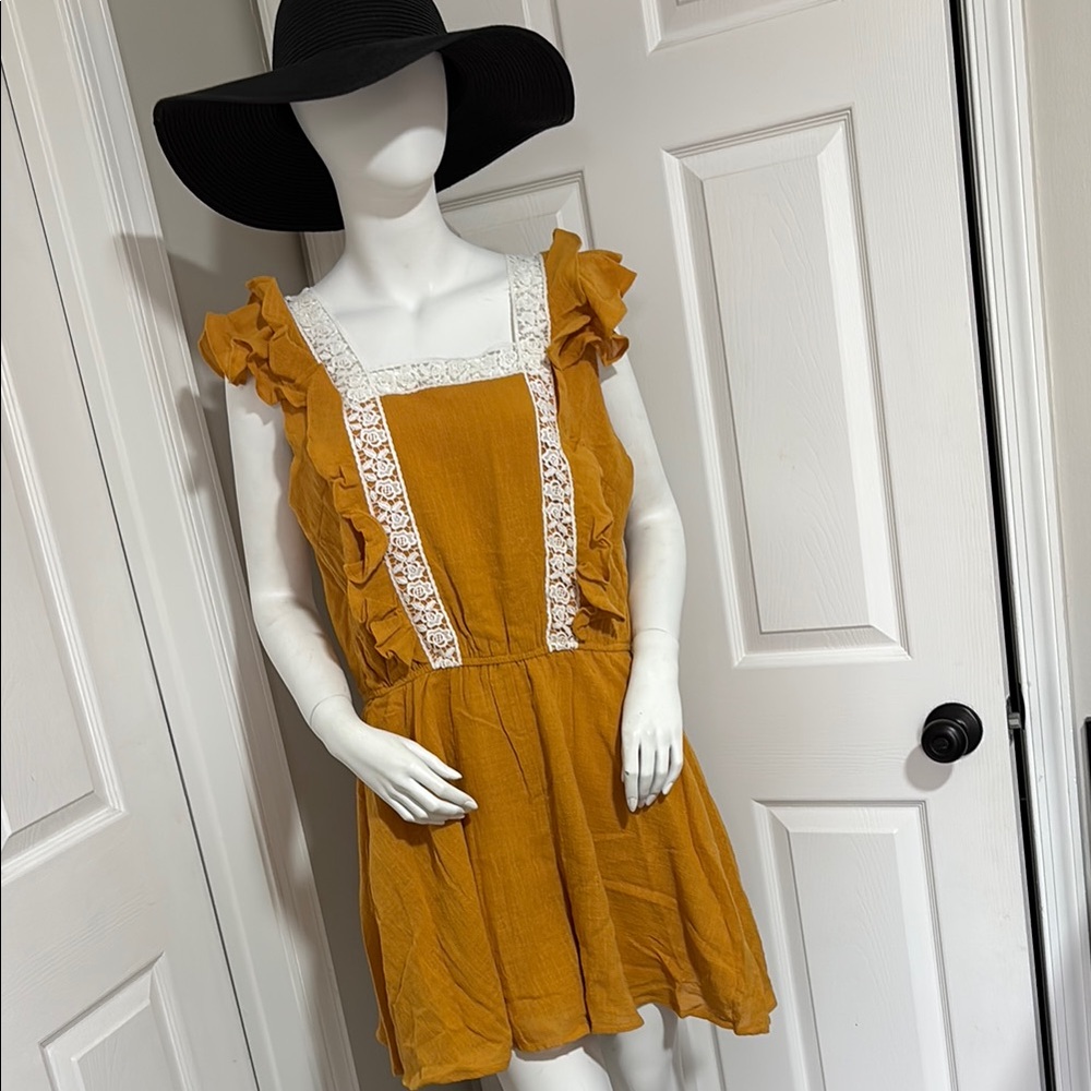 Blue Ivy - Mustard Yellow Romper with Lace Trim